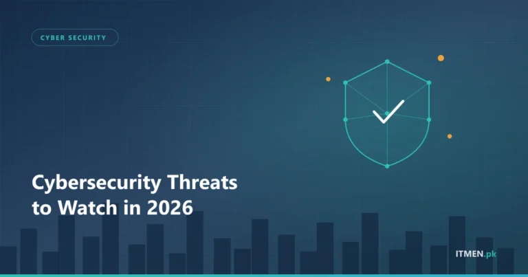 Illustration of a network shield representing cybersecurity threats facing Pakistani businesses in 2026