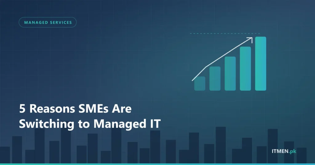 Rising bar chart showing SME growth after switching to managed IT services